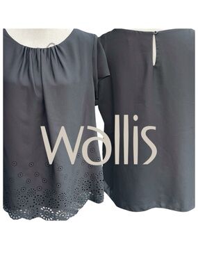Wallis Black Pleated Scoop Back Keyhole Cutout Hem Short Sleeve Blouse Top (14)